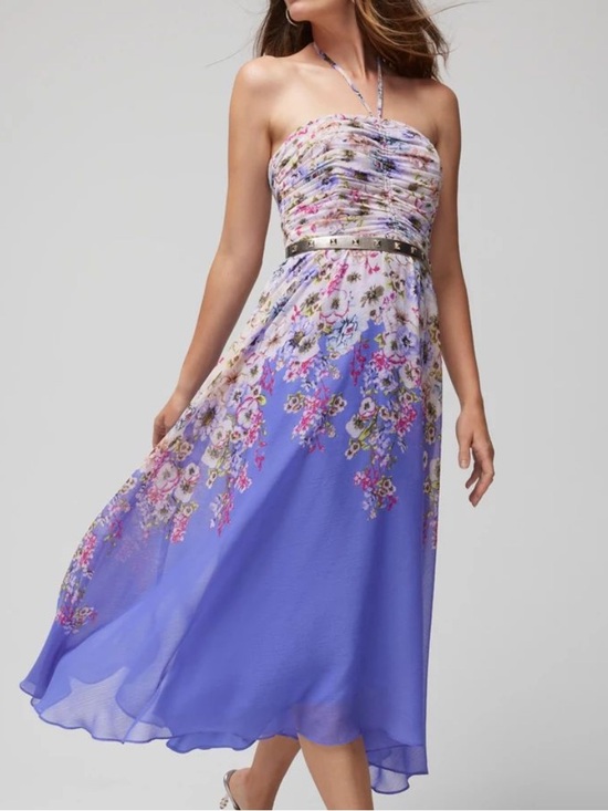 White House Black Market Dresses & Skirts - White House black market purple floral midi flowy halter dress size 4